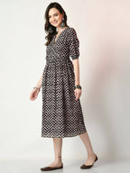 Myshka Women's Black Empire Printed Dress | Grocsy