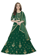 Dwiden Green Rohini Tafetta Sattin Semi-Stitched Girl's Lehenga Choli | Grocsy