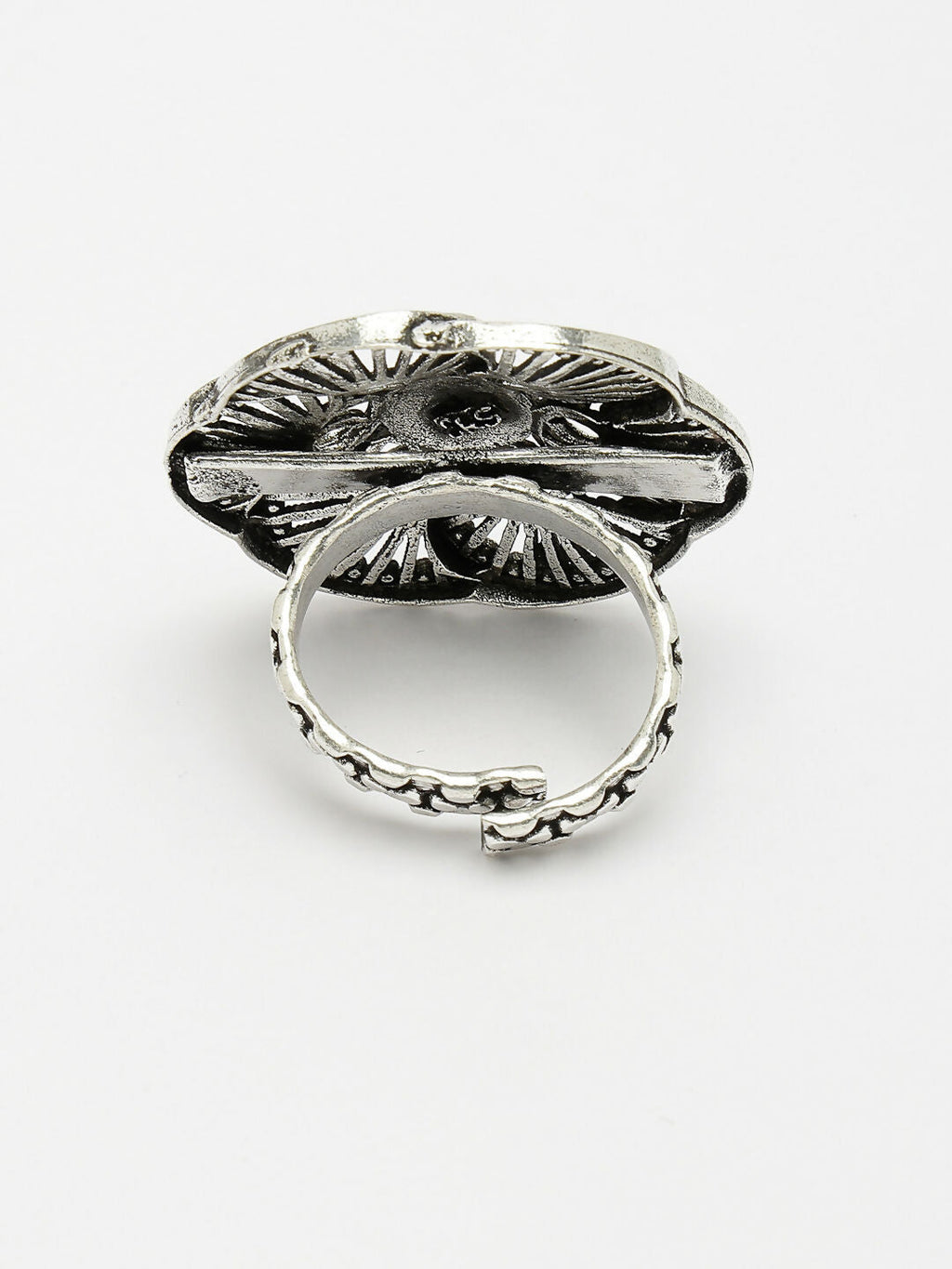 NVR Women's Silver-Toned Floral Shape Adjustable Finger Ring | Grocsy