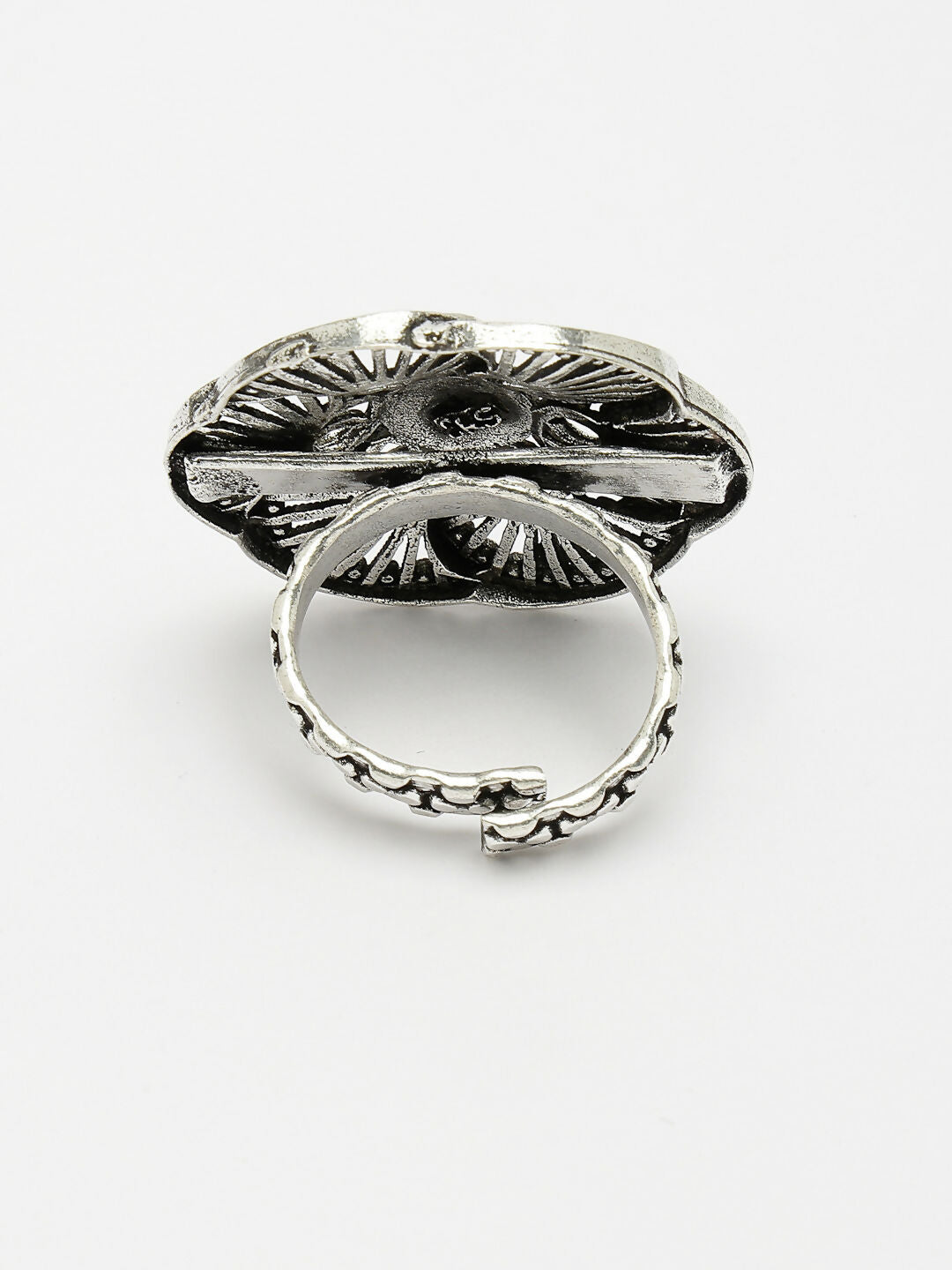 NVR Women's Silver-Toned Floral Shape Adjustable Finger Ring | Grocsy