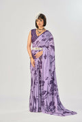 Vastranavya Lavender Satin Silk Elegant Printed Saree with Unstitched Blouse | Grocsy