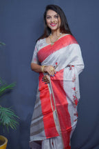 Jyoti Fashion Women's Maroon Linen Silk Digital Print with Jacquard Woven Border Saree with Blouse | Grocsy