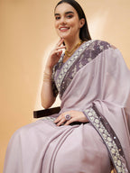 Mauve Silk Georgette Ribbon Embroidery Saree - Norita Hit Design | Grocsy