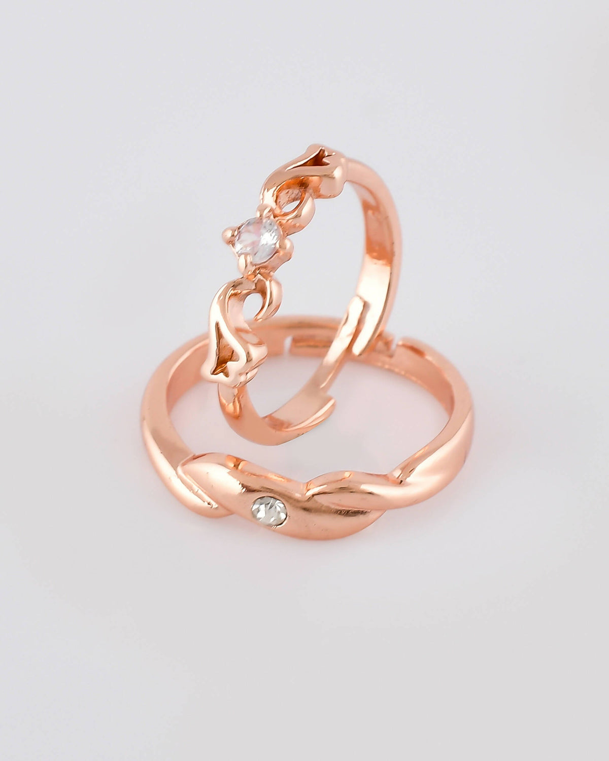 VOJ Stainless Steel Cubic Zirconia Gold-Polished Ring Set | Grocsy