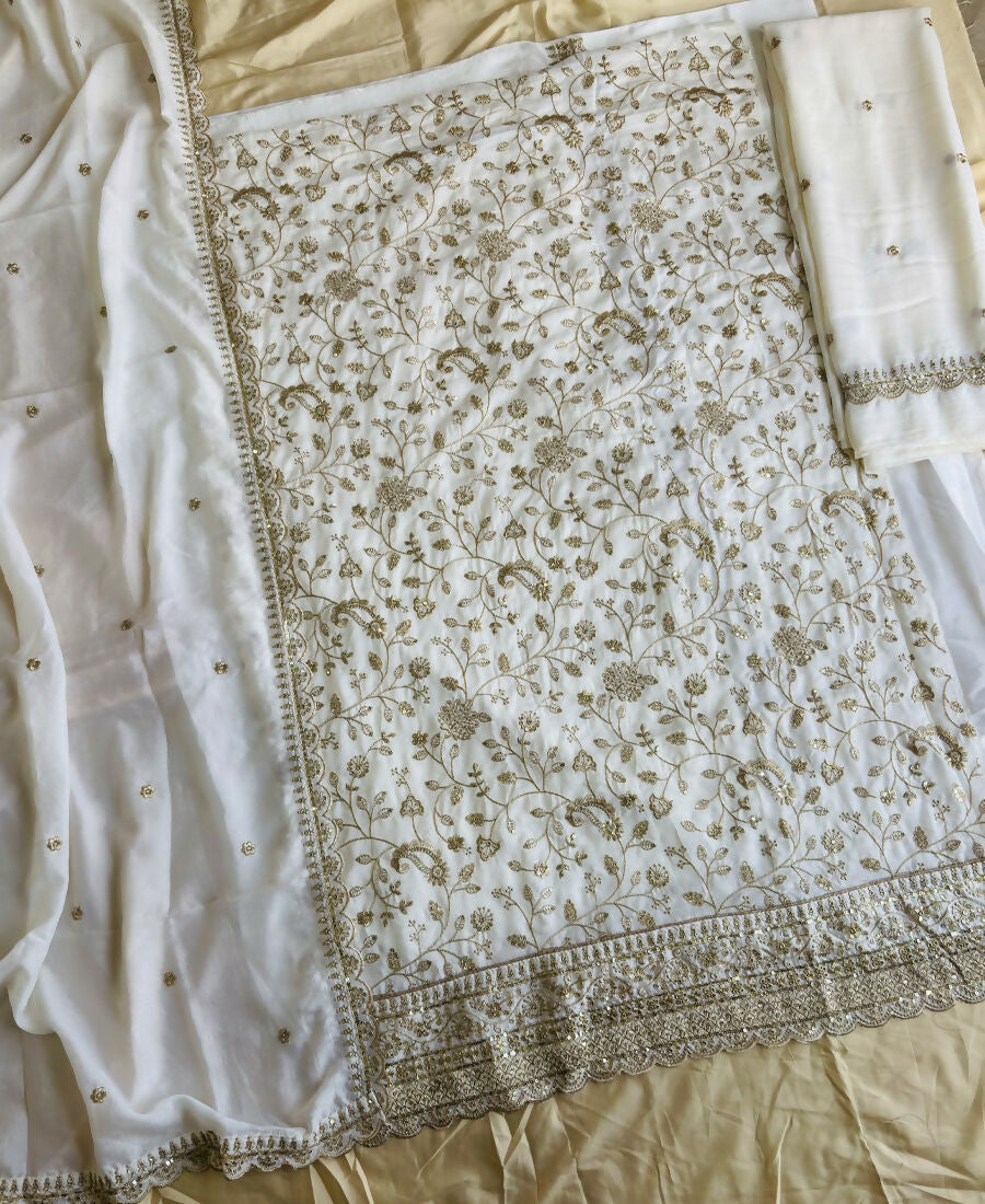 KC White Vichitra Silk Palazzo Suit For Women Festival Wear | Grocsy