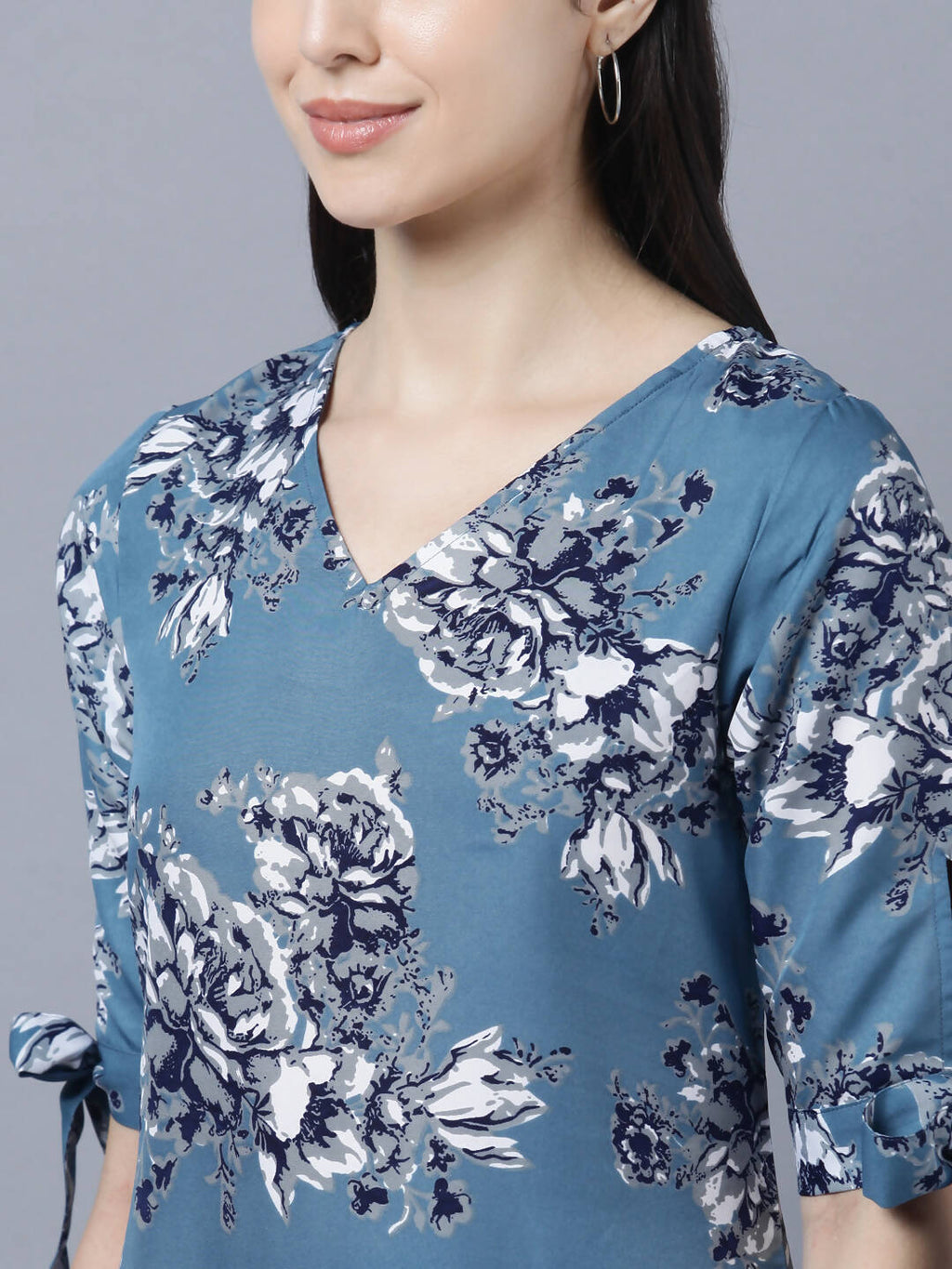 Myshka Women Teal Blue Grey Printed A-line Dress | Grocsy