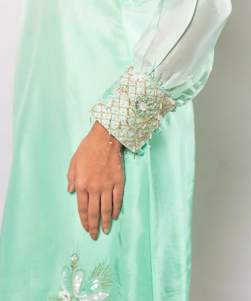 Timaraa Mint Whisper – Aari Zardosi Silk Co-Ord Set | Grocsy