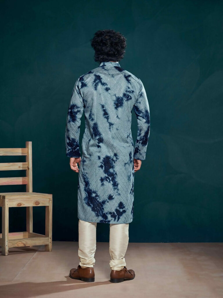 Blue Viscose Designer Sequance Embroidery Work Men's Kurta Set - Mahotsav | Grocsy