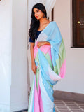 Zibaa Hand-Dyed Mul Cotton Multi-color Saree with Tassels | Grocsy