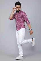 Miravan Men's Purple Comfort Foral Printed Casual Cotton Shirt | Grocsy