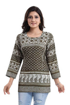 Snehal Creations Admirable Mehendi Green Summer Cool Printed Tunic | Grocsy