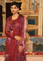 Maroon Tom Silk Plain Ready To Wear Saree With Stitched Blouse - Satiksha | Grocsy