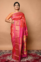 Very Much Indian Silk Handloom Maharani Paithani Complete Brocade Work Throughout Saree Peach Pink | Grocsy