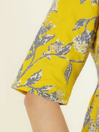 Aramya Anarkali Soft Cotton Gold foil Print Women's Kurta Set - Yellow | Grocsy