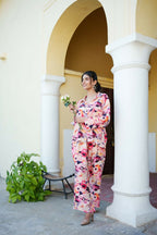 Vaasva Women Peach Muslin Floral Shirt & Pant Set | Grocsy