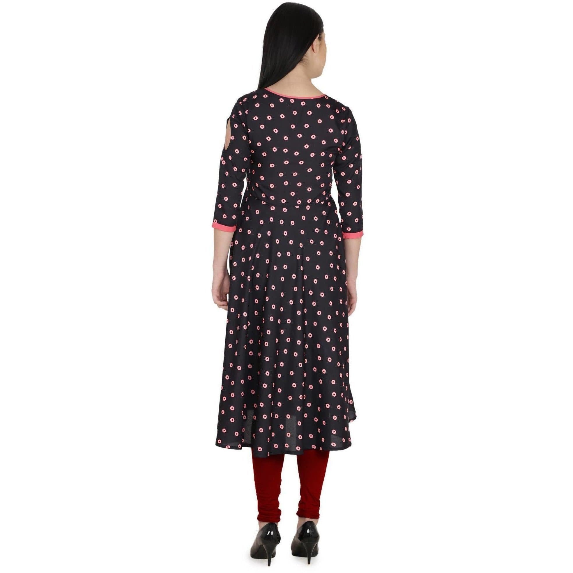 Kanoor Garment Women's Black A Line Round Neck Kurti | Grocsy