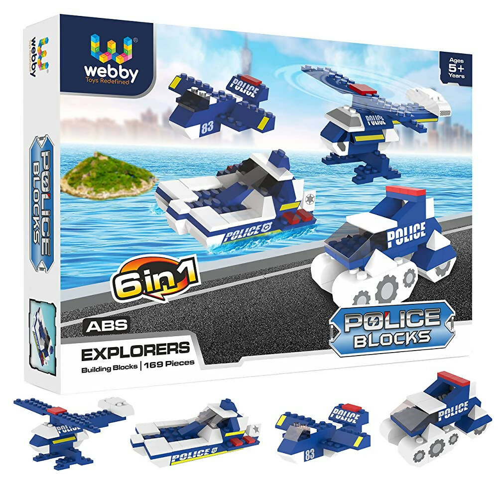 Webby 6 in 1 Police ABS Building Blocks Kit for Kids (169 Pcs) | Grocsy