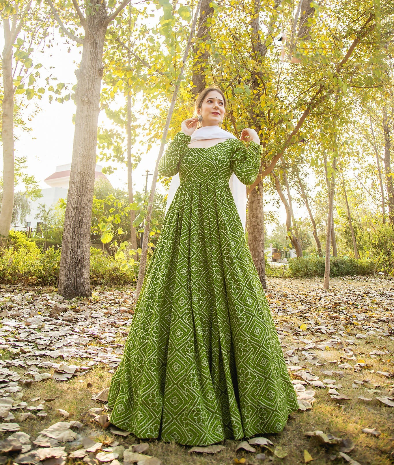 Green Pure Maslin Bandhej Print Work Stitched Suit With Dupatta - Anbazaar | Grocsy