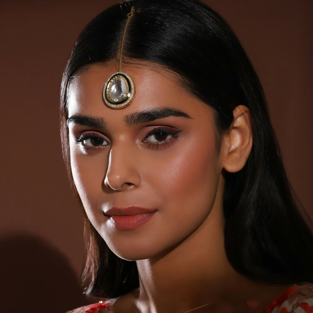 Over Sized Kundan Maang Tikka with Diamond Detailing - Ruby Raang | Grocsy