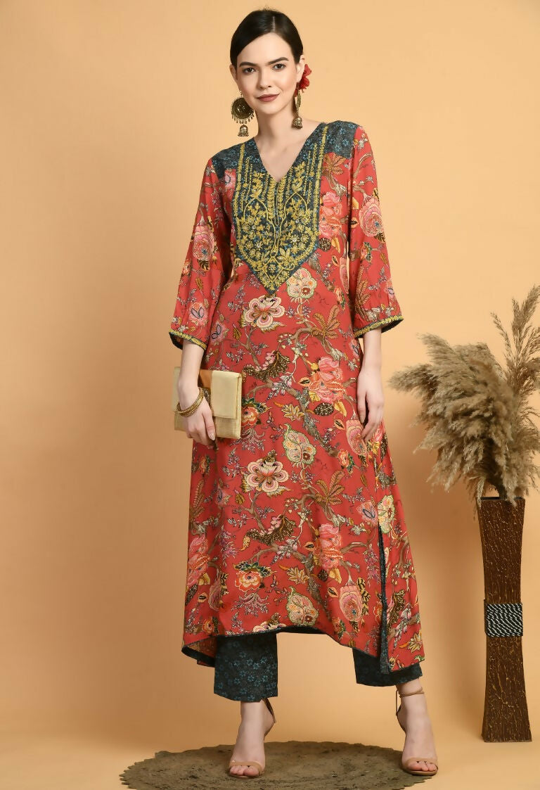 Joban Fashion Red Maslin Kurta Set | Grocsy