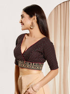 Joban Fashion Black Cotton Padded Blouse With V Neck Elbow Sleeves | Grocsy