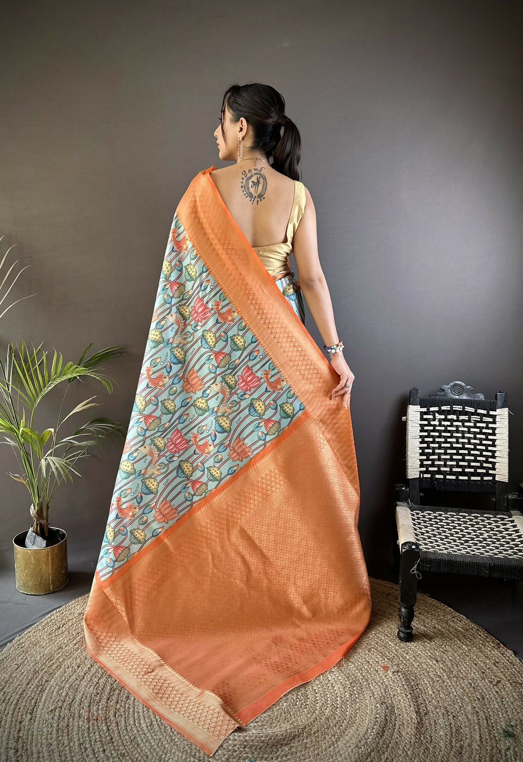 Joban Fashion Multi-Color Floral Digital Print Soft Lichi Silk Paithani Saree | Grocsy