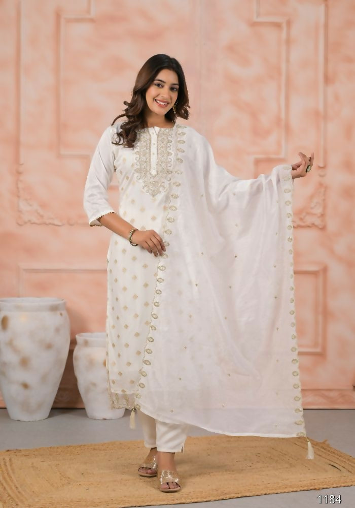 Ethnic Festive Wear Viscose White Stitched Suit With Dupatta - Anbazaar | Grocsy