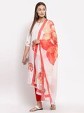 Myshka Women's White Printed Cotton Printed 3/4 Sleeve Round Neck Casual Kurta Pant Dupatta Set | Grocsy
