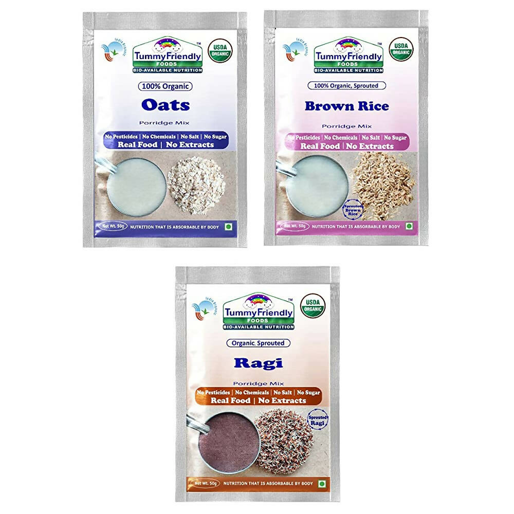TummyFriendly Foods Organic Sprouted Porridge Mixes Sprouted Ragi Powder, Sprouted Brown Rice and Oats Combo | Grocsy