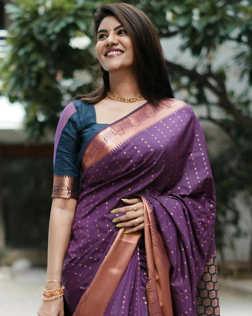 DEIANA'S Beautiful Designer Golden zari Soft Lichi Silk Saree - Majenta | Grocsy