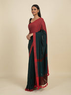 Suta Green Red Colourblocked Pure Cotton Saree | Grocsy