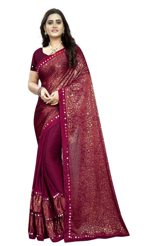 Vamika Red Lycra Designer Saree | Grocsy