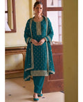 KC Aqua Blue Georgette Straight Suit With Heavy Embroidery | Grocsy