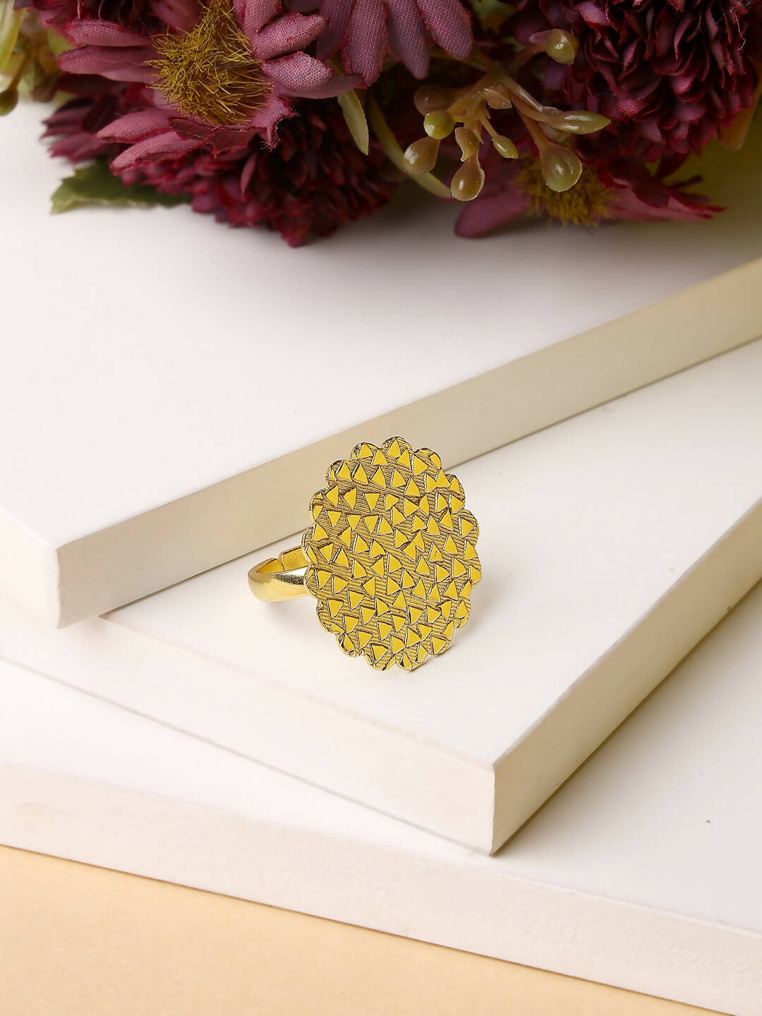NVR Women Gold-Polished Circular Adjustable Finger Ring | Grocsy