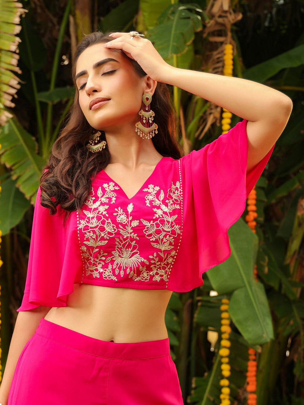 Janasya Pink Georgette Yoke Embroidery Co-Ords | Grocsy
