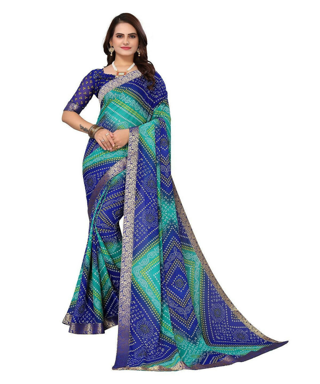 Vamika Blue Georgette Printed With Lace Saree (VERA BLUE) | Grocsy