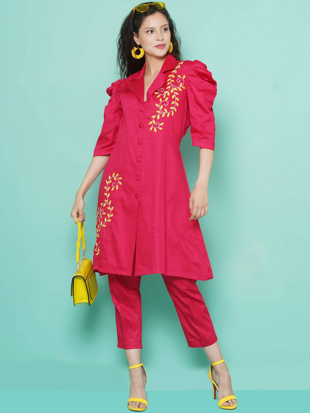 Women Republic Pink Cotton Silk Embroidered and Embellished Coord Set | Grocsy