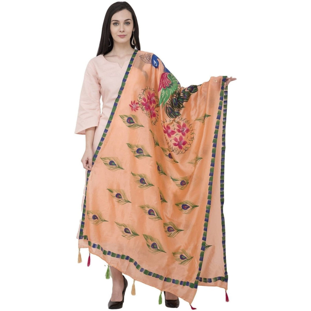 A R Silk Silk Peacock Multi Fancy Dupatta Color Peach Dupatta or Chunni | Grocsy
