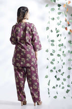 Breathables Wine Butta Cotton Co-Ord Set – Kurta With Straight Pants | Grocsy