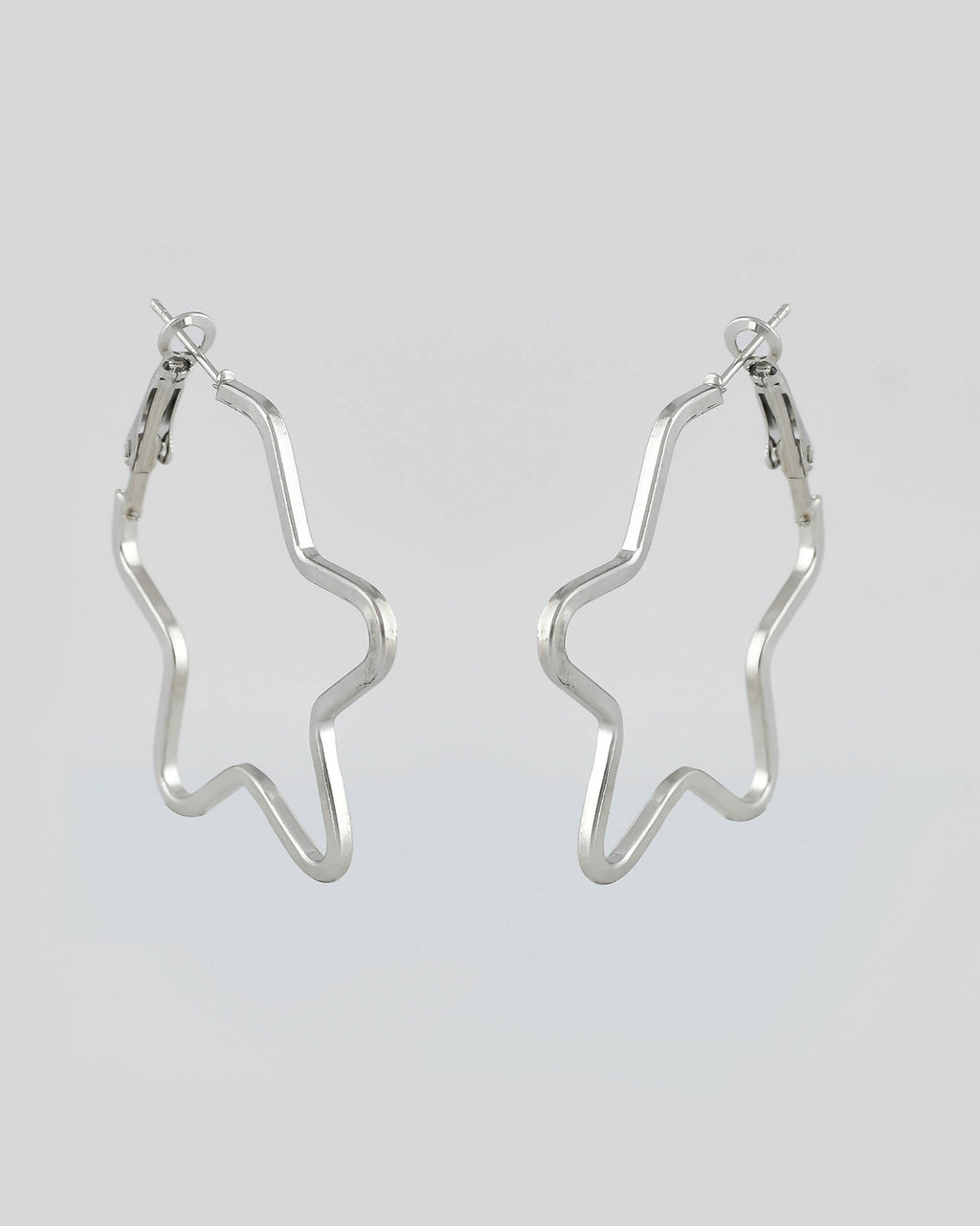 VOJ Women Sliver Tonned Star Shape Stainless Steel Hoop Earrings