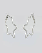 VOJ Women Sliver Tonned Star Shape Stainless Steel Hoop Earrings