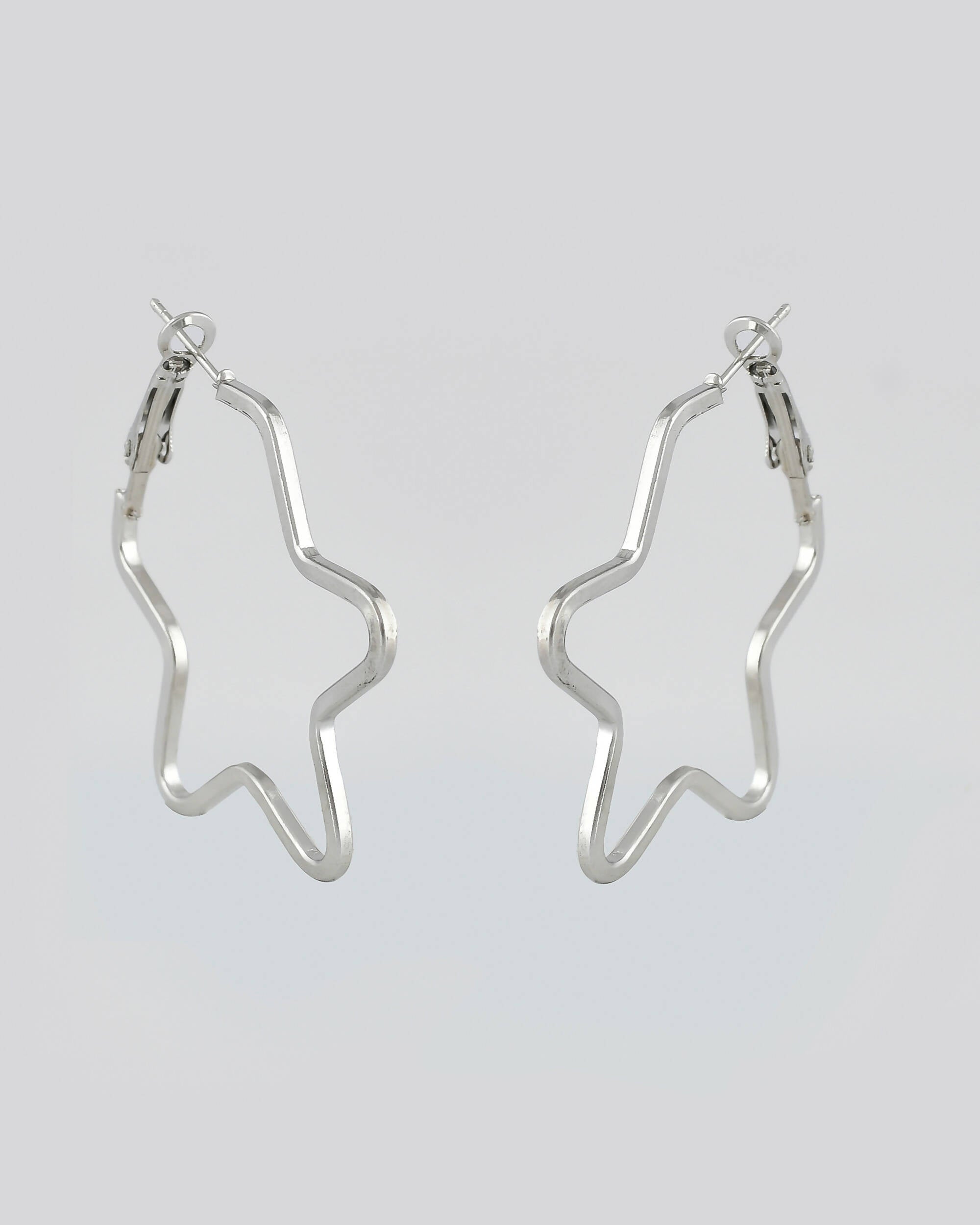 VOJ Women Sliver Tonned Star Shape Stainless Steel Hoop Earrings