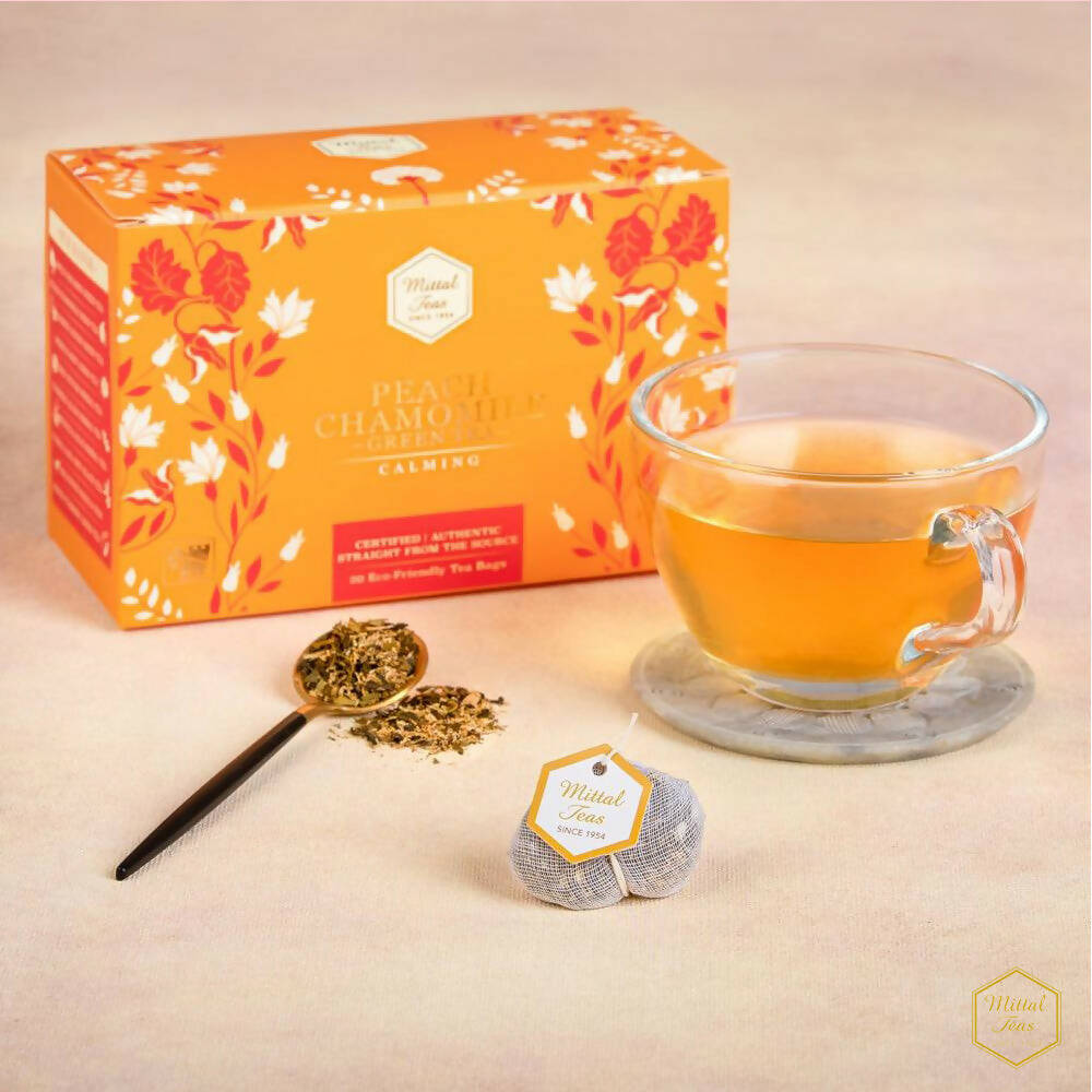Mittal Teas Peach Chamomile Green Tea - Eco Friendly Bags | Grocsy