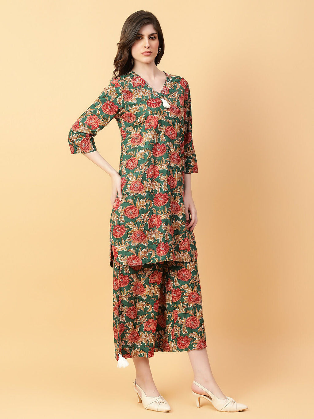 Joban Fashion Green Cotton Printed & Hand Work Co-ord Set | Grocsy