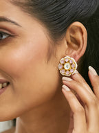 Nuyug 22K Gold-Plated Pink Kundan Studded & Beaded Floral Shaped Studs | Grocsy