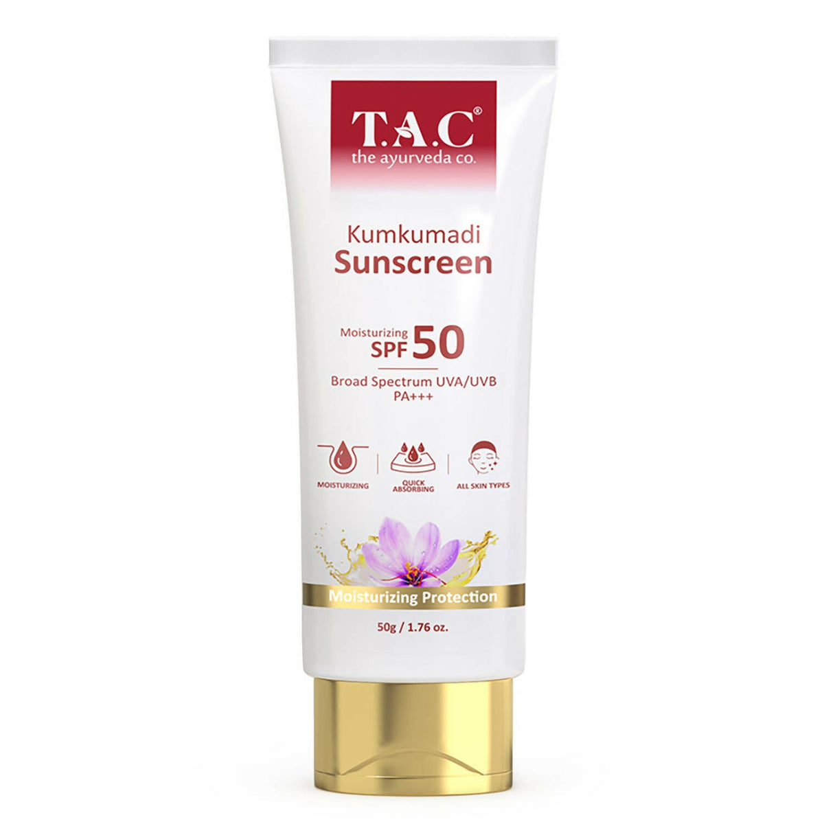 TAC - The Ayurveda Co. Kumkumadi Sunscreen Ultra Light SPF 50 with UVA/UVB PA+++ | Grocsy