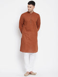 Even Apparels Brown Color Pure Cotton Men's Kurta With Band Collar | Grocsy