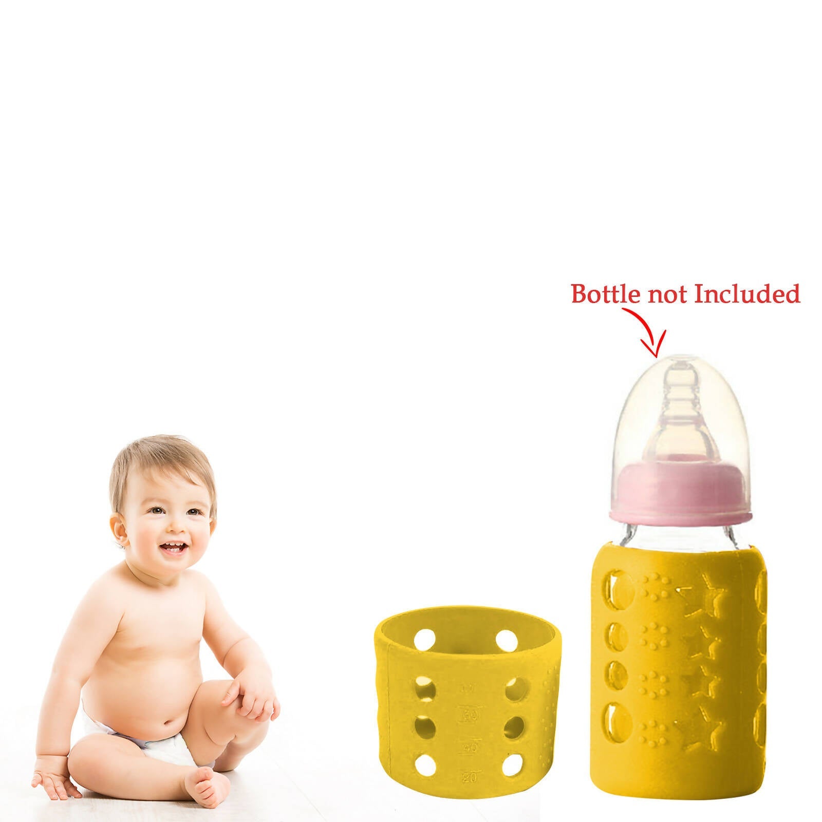 Safe-O-Kid Silicone Baby Feeding Bottle Cover Cum Sleeve for Insulated Protection 60mL- Yellow | Grocsy
