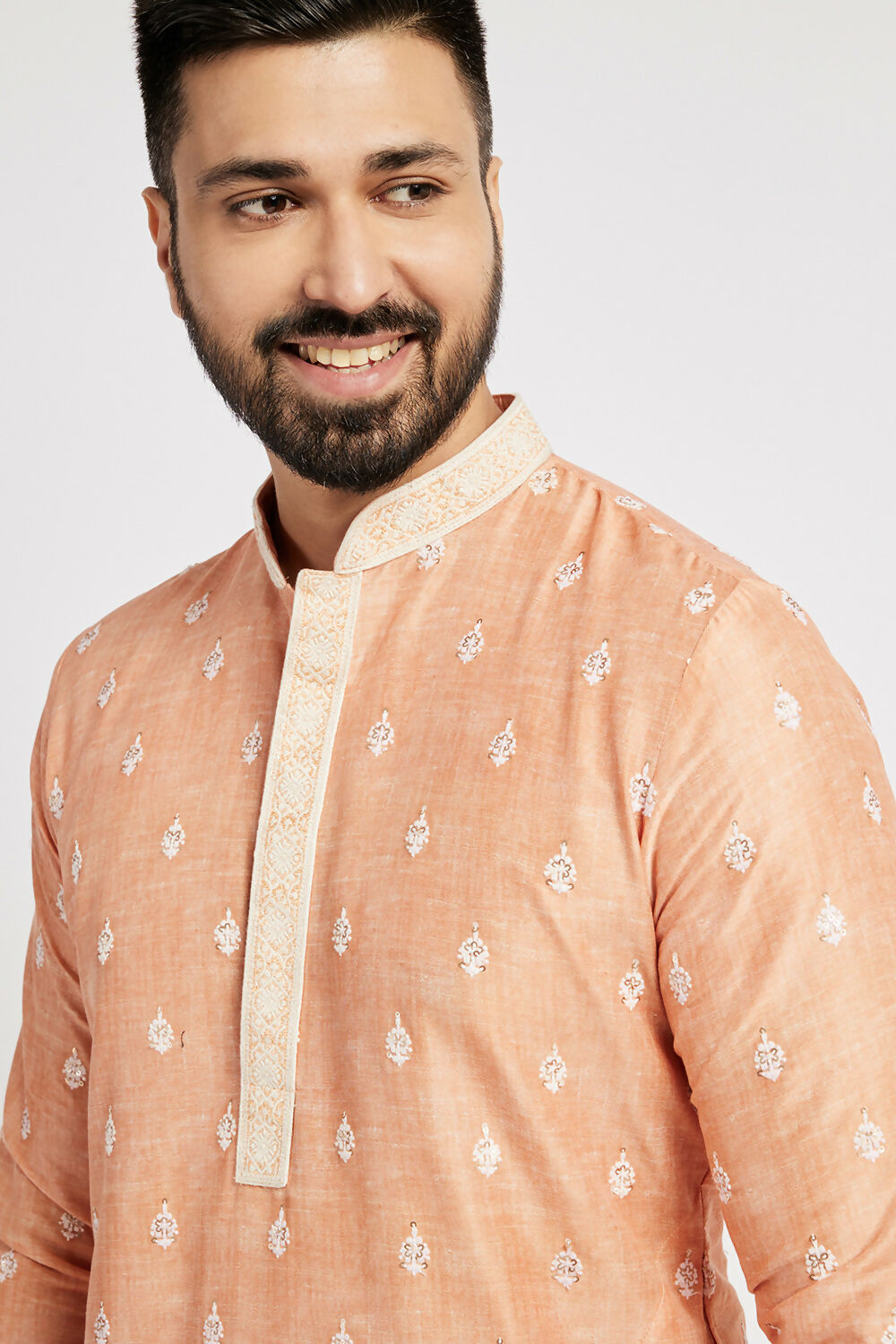 Ethnic India Orange Men's Kurta Ethnic Motifs Polyester | Grocsy