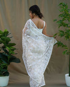 Vamsee Amisha White Organza Saree | Grocsy
